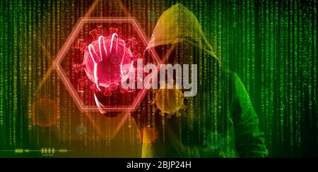 hacker  scam  phishing attack during covid19 coronavirus pandemic cyber security concept Stock Photo