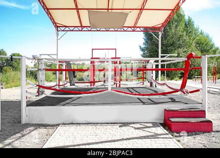 Boxing ring prepared for competition, outdoors Stock Photo
