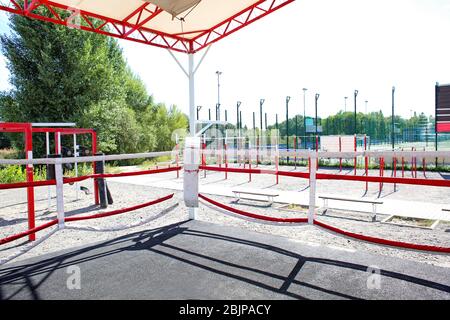 Boxing ring prepared for competition, outdoors Stock Photo