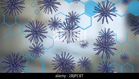 Digital illustration of macro Coronavirus Covid-19 cells floating Stock Photo