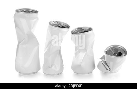 Crumpled empty cans, isolated on white Stock Photo