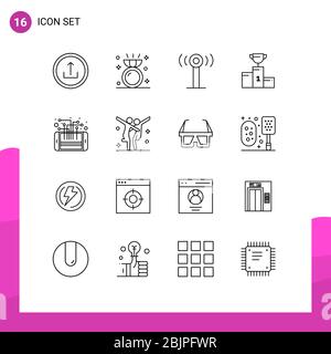 Mobile Interface Outline Set of 16 Pictograms of circuit, cup, ring, champion, bowl Editable Vector Design Elements Stock Vector