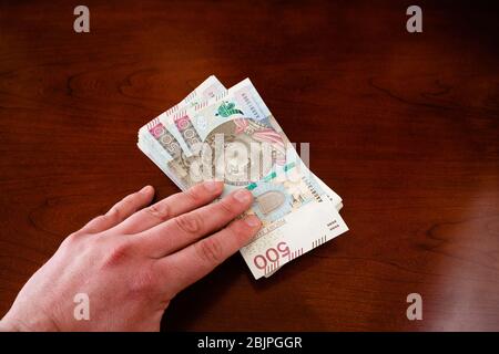 Counting money in banknotes PLN 500 Stock Photo