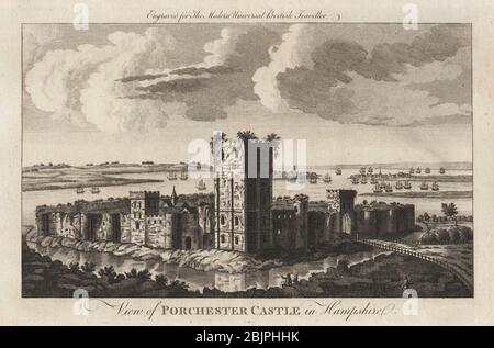 View of Porchester Castle, Fareham, Hampshire. Portchester. BURLINGTON 1779 Stock Photo