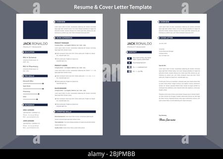 Resume & Cover Letter Template design - blue and white Stock Vector