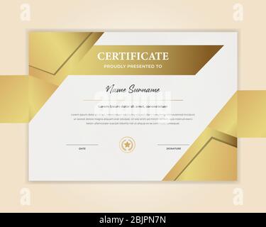 Gold gradient certificate template with luxury badge and modern shape. for award and education vector Stock Vector