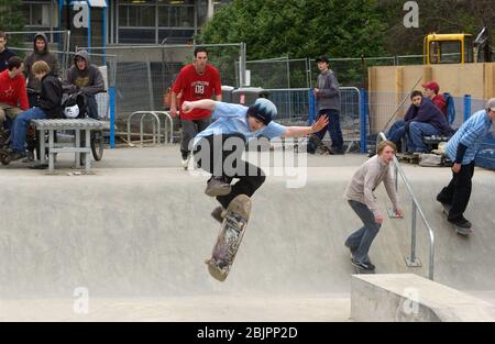 Skateboard park at Exhibition Park; Newcastle-upon-Tyne; NE England; UK Stock Photo