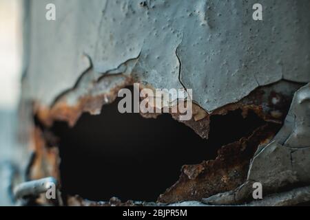 Rusty metal plate, rusty surface of metal pipe, corroded metal pipe destroyed Stock Photo