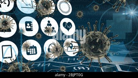 Digital illustration of macro Coronavirus Covid-19 cells floating Stock Photo
