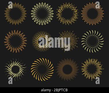 Collection Of  Sunburst Signs For Your Design. Set Of Vintage Light Rays. Hand-Drawn Vector illustration. Stock Vector