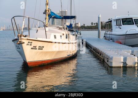 CHON BURI, THAILAND - FEBRUARY 16, 2019: Eye view the small yacht club in Pattaya. The yacht, sail is parking at the pier yacht harbour on Pattaya bea Stock Photo