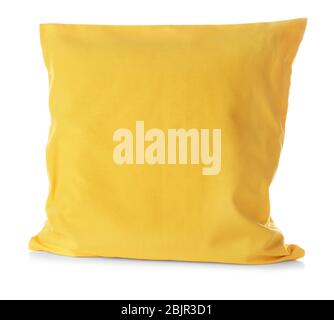 Soft yellow pillow, isolated on white Stock Photo