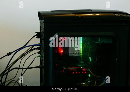 Modern computer CPU with cooling Fan,Modern system, processor, graphics card, motherboard etc with clolorful lights. Stock Photo