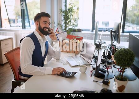 A day in the life of a business man, making a deal, businessman talking via cell Stock Photo