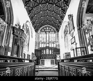 The Parish Church of Saint Mary off the High Street at the historic Devonshire town of Totnes. Interior.  illustrative filter for sketch effect Stock Photo