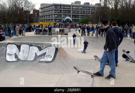 Skateboard park at Exhibition Park; Newcastle-upon-Tyne; NE England; UK Stock Photo