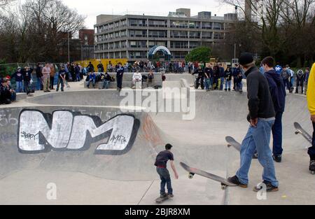 Skateboard park at Exhibition Park; Newcastle-upon-Tyne; NE England; UK Stock Photo