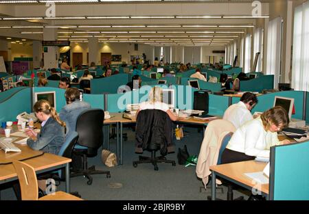 Workers at bank call centre due to be outsourced to India making UK staff redundant North East England 2004 Stock Photo