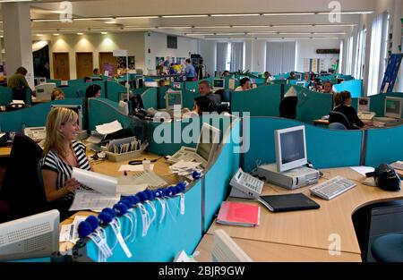 Workers at bank call centre due to be outsourced to India making UK staff redundant North East England 2004 Stock Photo