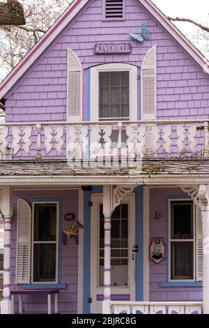 19th century Gingerbread Cottages at Oak Bluffs Campground in Martha's Vineyard, Massachusetts. Stock Photo