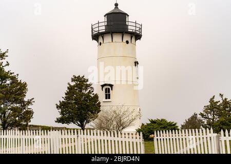 Historic East Chop Light is a lighthouse overlooking Vineyard Haven Harbor and Vineyard Sound. Stock Photo