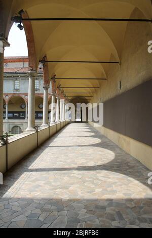 Corridor in an old building on a sunny summer day. Stock Photo