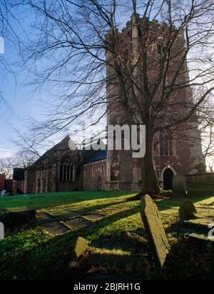 View SE of St Woolos Cathedral, Newport, Wales, UK, showing C15th tower (R) joined to Norman nave (L) by St Mary's Chapel, site of pre-Conquest church Stock Photo