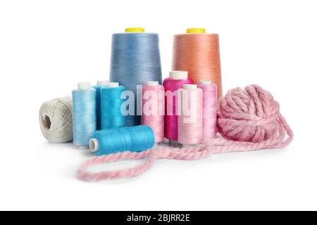 Set of colorful threads on white background Stock Photo
