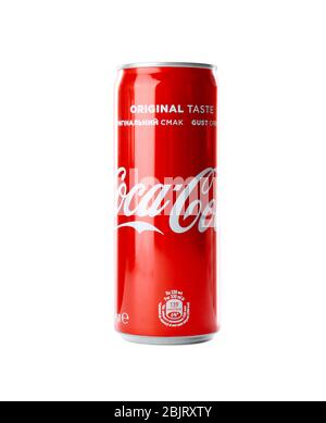 KYIV, UKRAINE - NOVEMBER 13, 2017: Can of Coca-Cola on white background Stock Photo