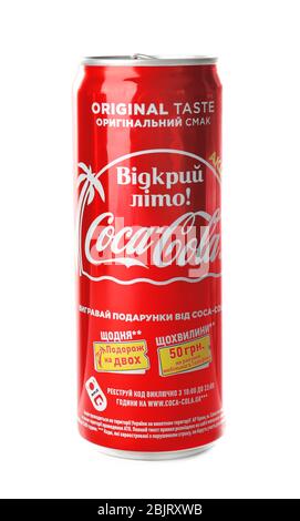 KYIV, UKRAINE - NOVEMBER 13, 2017: Can of Coca-Cola on white background Stock Photo