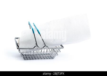shopping basket with paper towels on a white background. isolate, side view Stock Photo