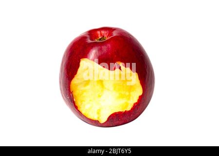red apple bitten on a white background Stock Photo