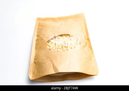 A pack of pine nuts on a white background. close up Stock Photo