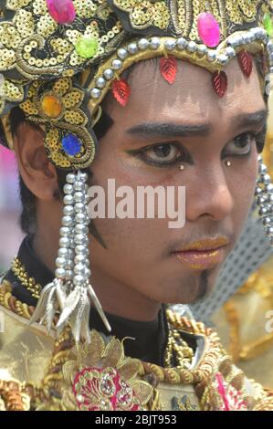 TARAKAN - INDONESIA, 25th July 2018 : Portrait of young man wearing ethnic chinese clothing Stock Photo