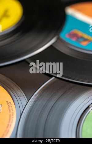 Pile of seven inch vinyl records Stock Photo