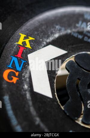 Close-up of the label of the seven inch vinyl version of Girls on Film ...
