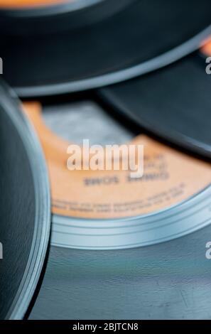Pile of seven inch vinyl records Stock Photo