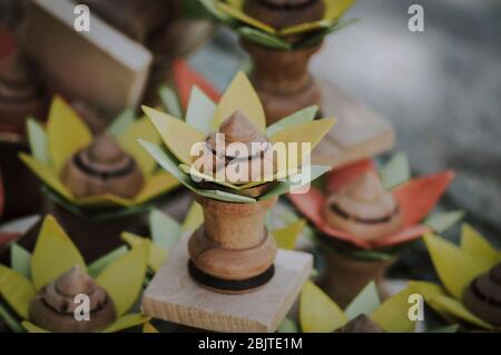 beautiful small hand crafts made from soft wood Stock Photo