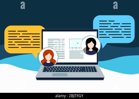 Internet technology. Distance education. Home office concept. Online study, class, education. Work on the computer, laptop. Communication via a social Stock Vector