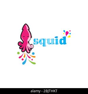 happy squid character mascot, squid vector logo template Stock Vector