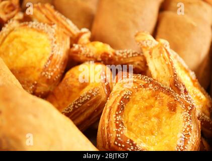 Variety of freshly baked pastries, closeup Stock Photo