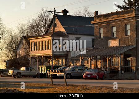 Virgil, Illinois, USA. The brief main street in a very small northeastern Illinois. The community is located among a predominantly agricultural area. Stock Photo