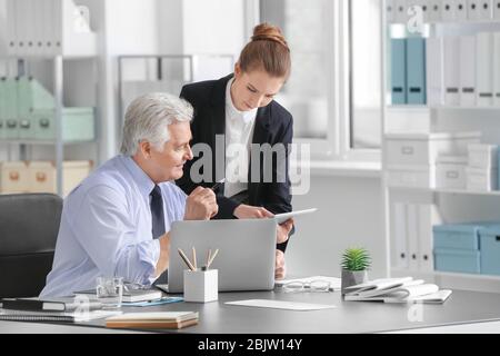 Mature marketing manager with trainee in office Stock Photo