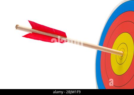 Target with Arrow Closeup Cut Out in White. Stock Photo