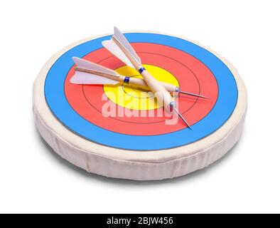Two Darts on a Target Isolated on White. Stock Photo