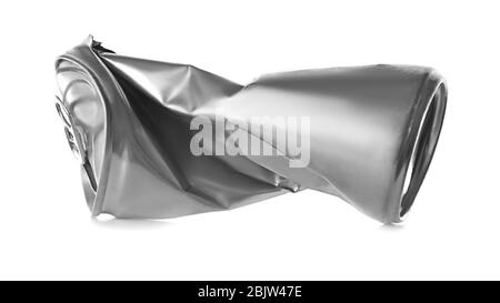 Crumpled empty can on white background Stock Photo