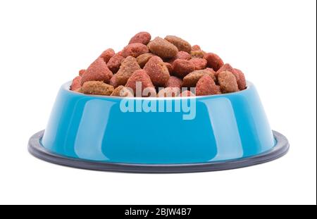 Full Dog Food Bowl Isolated on White Background. Stock Photo