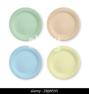 Disposable plates set Isolated on white backgroundwith clipping path Stock Photo