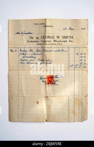 Undertakers invoice from a funeral in 1936 Stock Photo