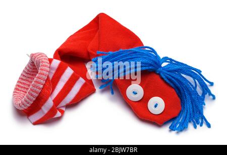 Red Sock Puppet Isolated on White Background. Stock Photo